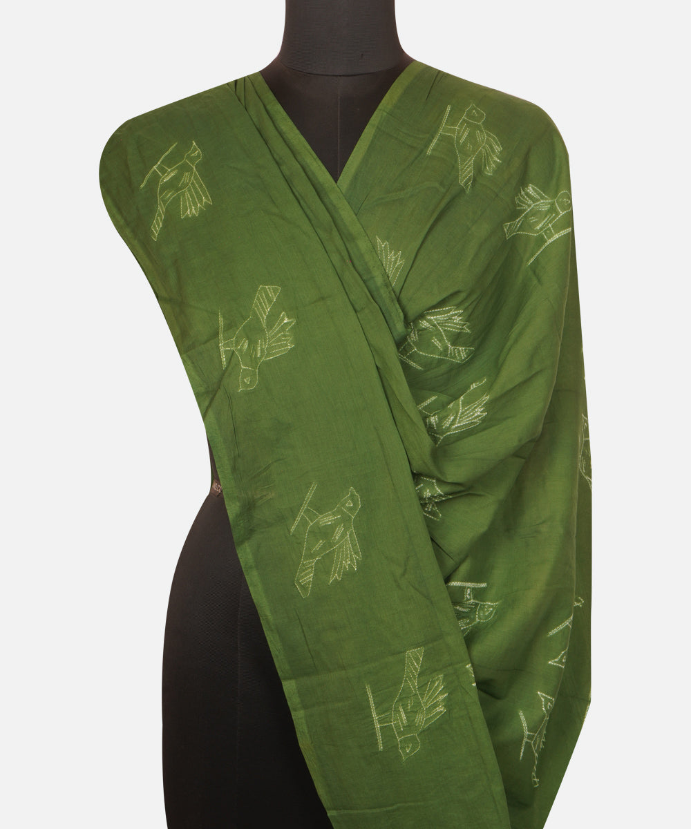 Dark green handcrafted cotton shibori dupatta