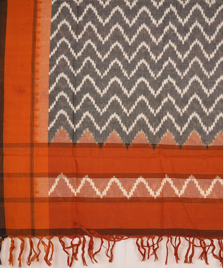 Grey orange handloom pochampally ikat cotton dupatta