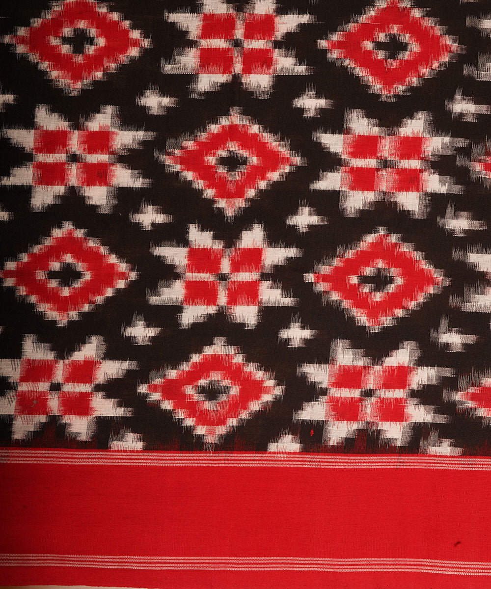 Red double ikat cotton handloom pochampally ikat teliyarumal dupatta