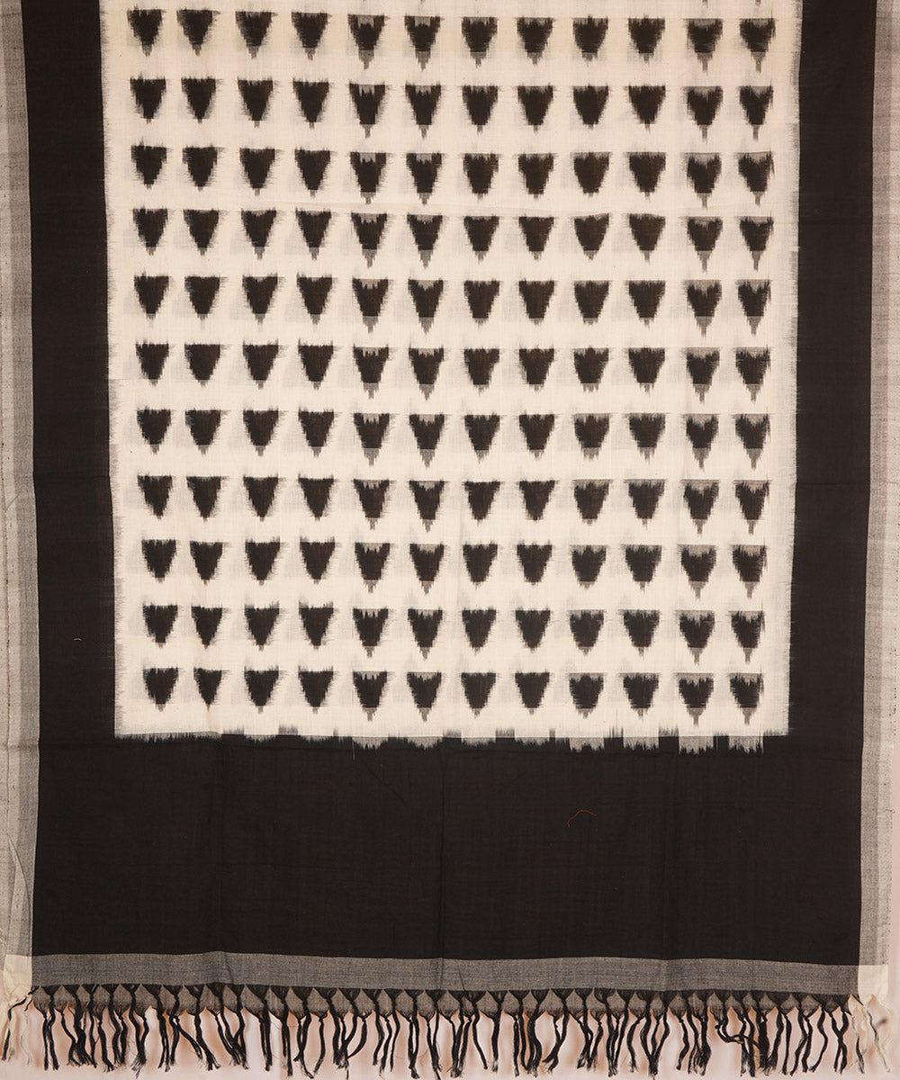 White black handloom cotton pochampally ikat dupatta