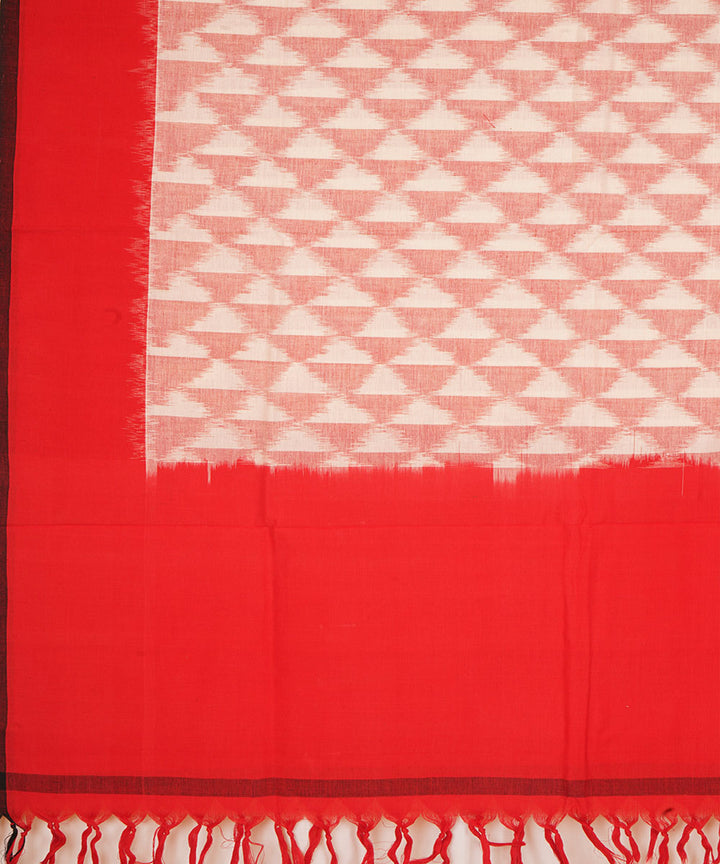 Offwhite red cotton handloom pochampally ikat dupatta