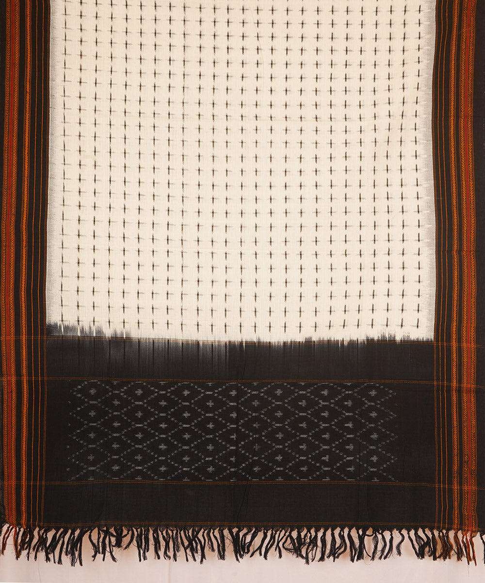 Offwhite black handloom cotton pochampally ikat dupatta