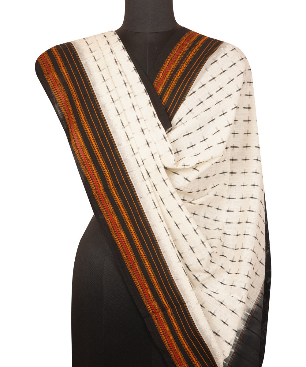 Offwhite black handloom cotton pochampally ikat dupatta