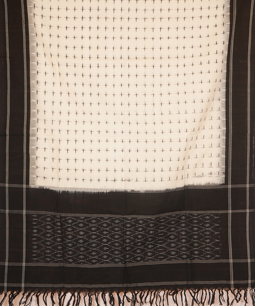 Offwhite black handwoven cotton pochampally ikat dupatta