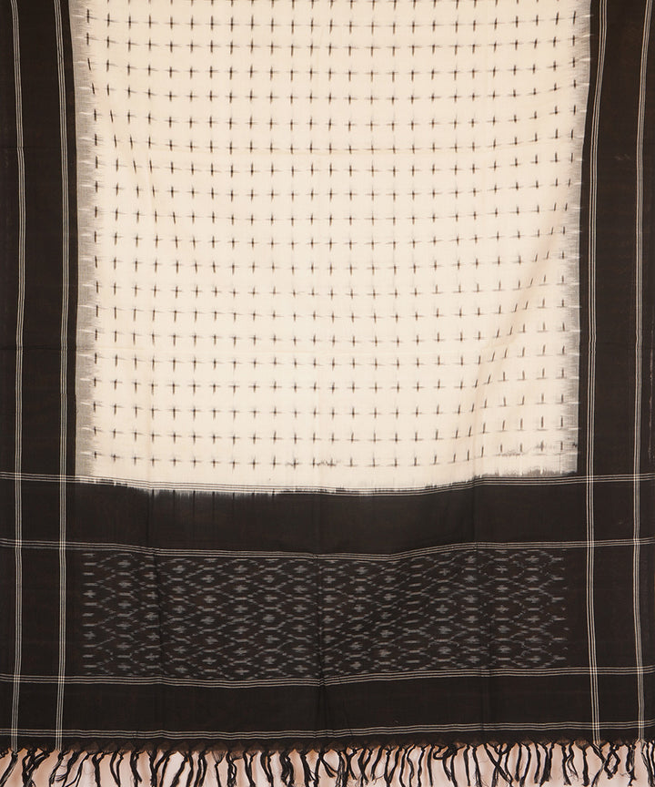 Offwhite black handwoven cotton pochampally ikat dupatta