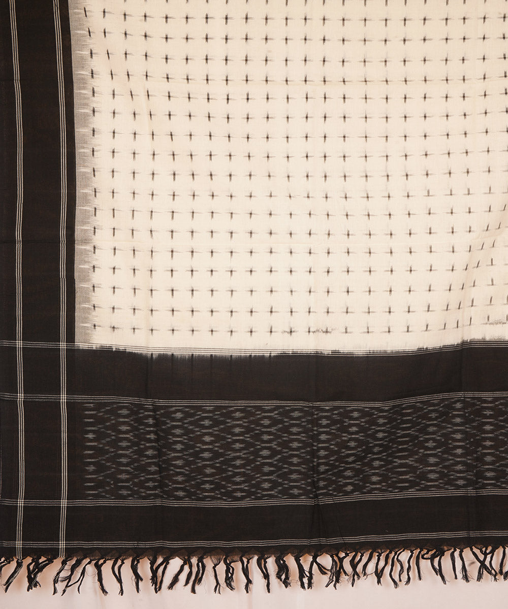 Offwhite black handwoven cotton pochampally ikat dupatta