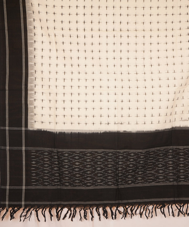 Offwhite black handwoven cotton pochampally ikat dupatta