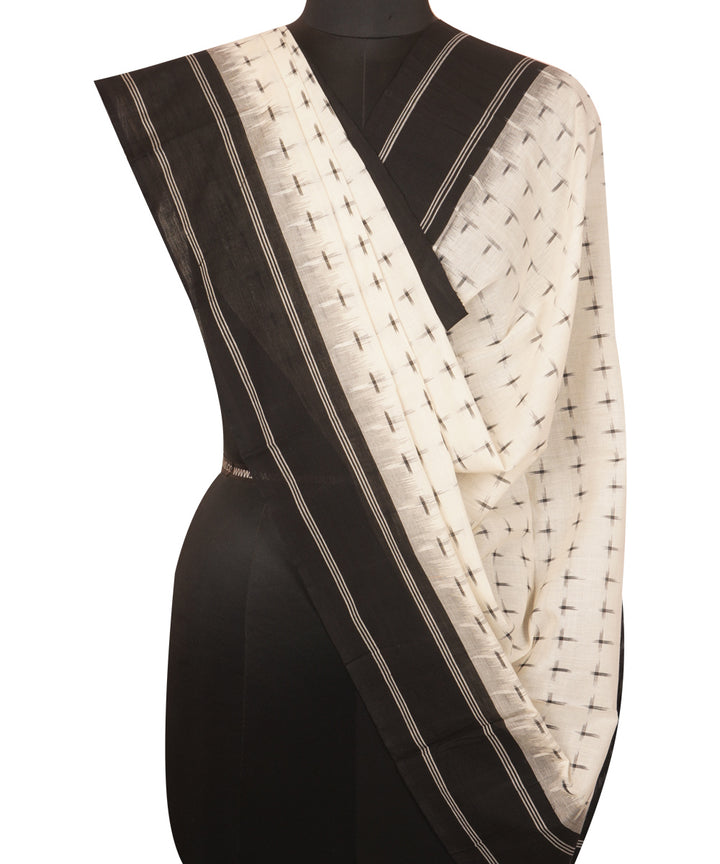 Offwhite black handwoven cotton pochampally ikat dupatta