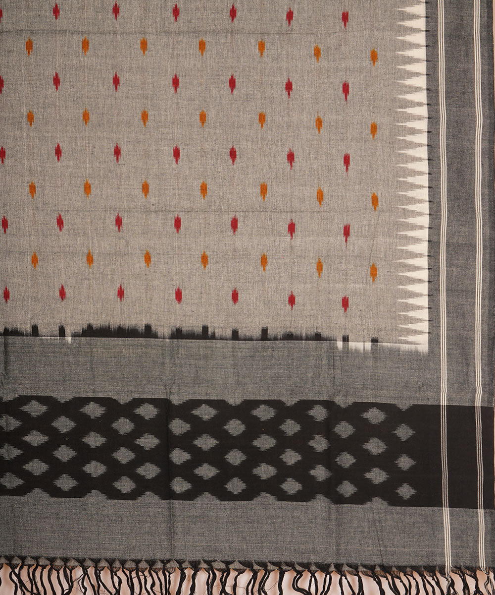 Grey black cotton handloom pochampally ikat dupatta