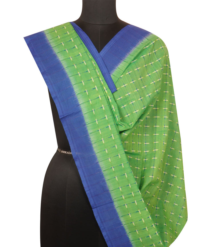 Light green blue cotton handloom pochampally ikat dupatta