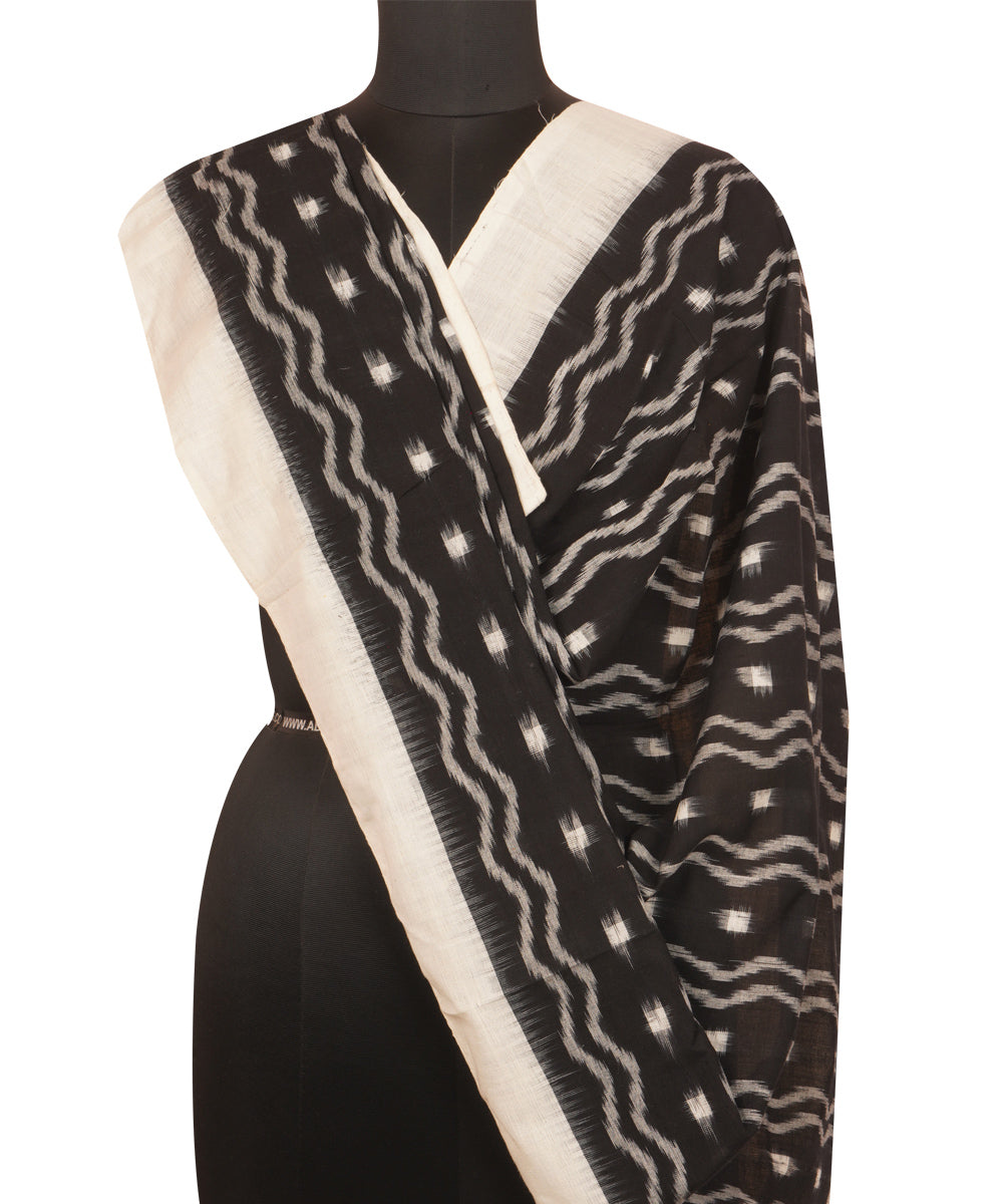 Black offwhite cotton handloom pochampally ikat dupatta