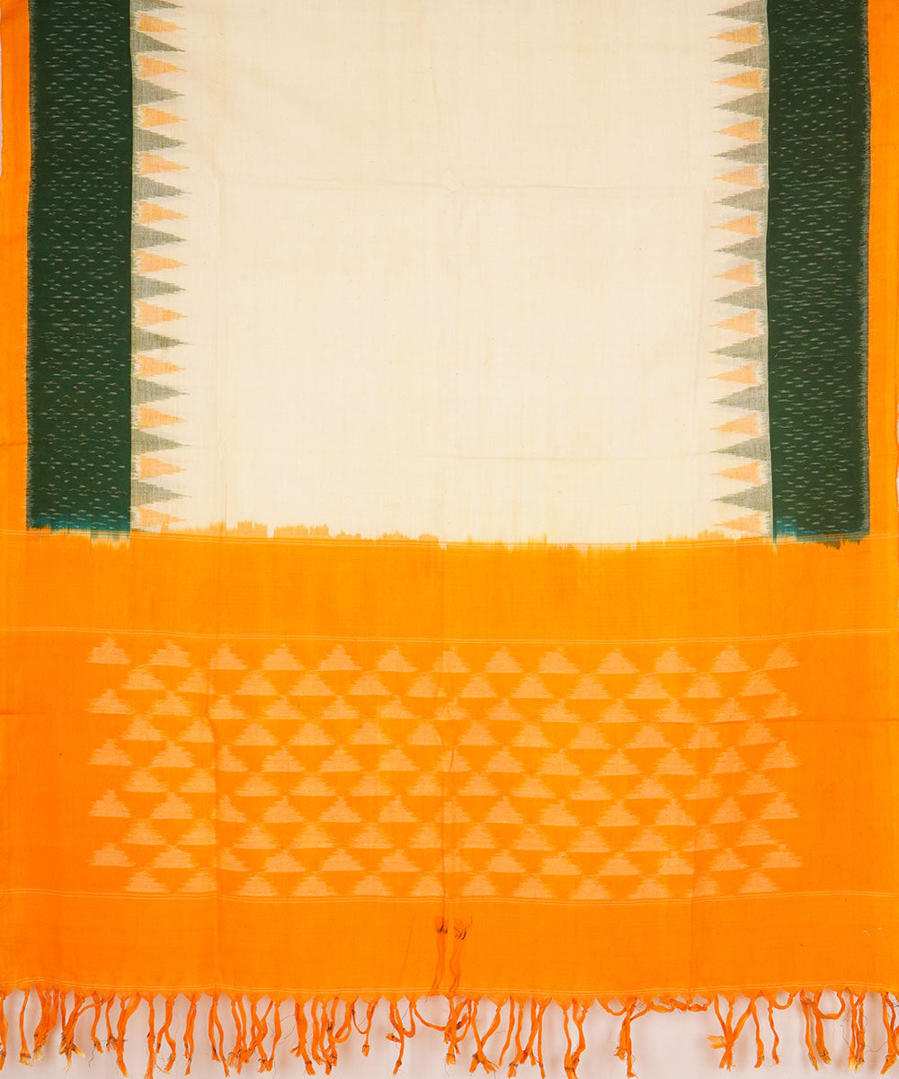 Offwhite yellow cotton handloom pochampally ikat dupatta