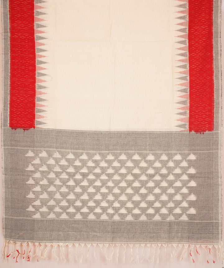 Offwhite grey cotton handloom pochampally ikat dupatta