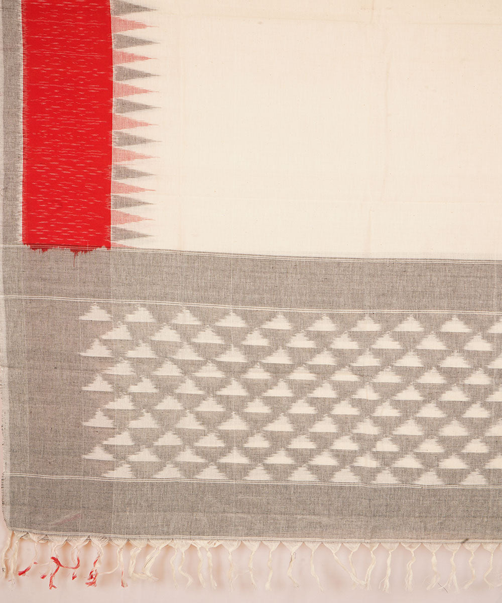 Offwhite grey cotton handloom pochampally ikat dupatta