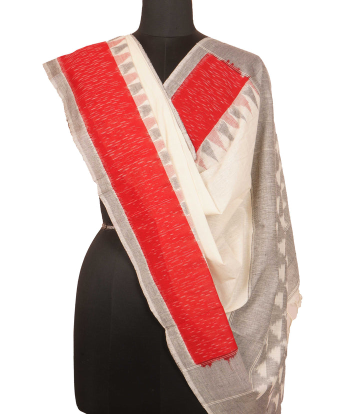 Offwhite grey cotton handloom pochampally ikat dupatta