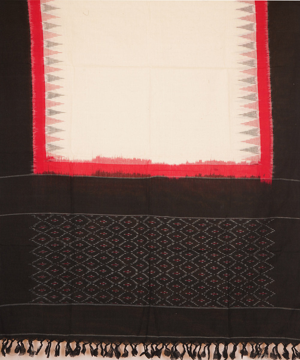 Offwhite black cotton handloom pochampally ikat dupatta