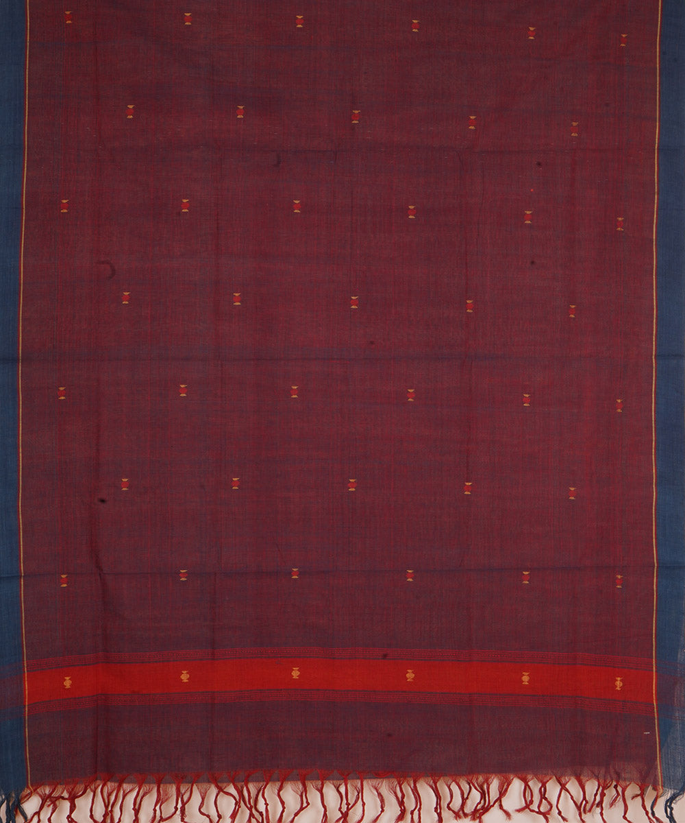 Maroon natural dye cotton handwoven srikakulam jamdani dupatta