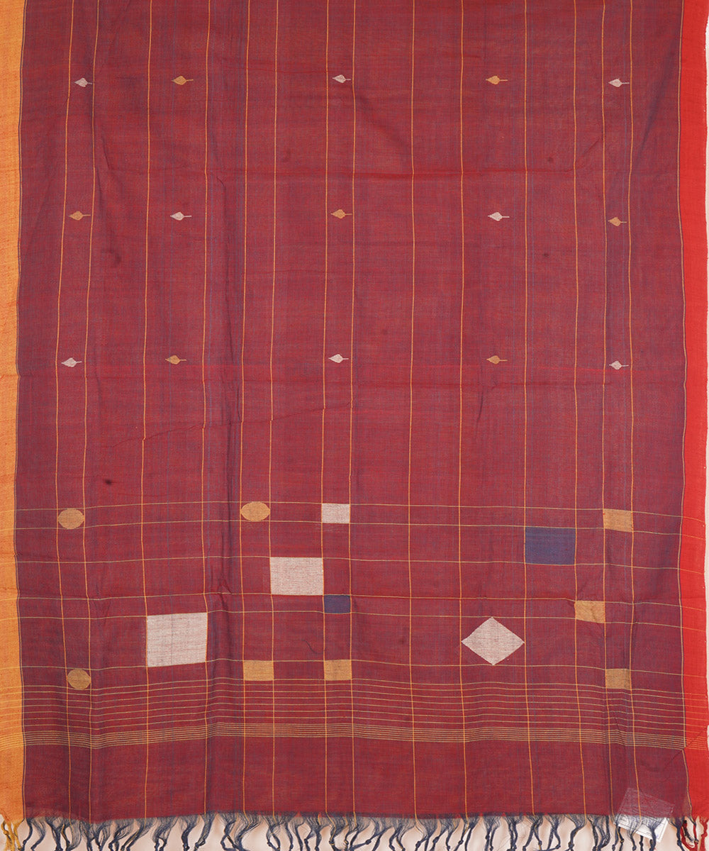 Maroon natural dyed cotton handwoven srikakulam jamdani dupatta