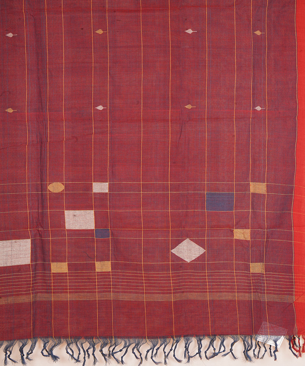 Maroon natural dyed cotton handwoven srikakulam jamdani dupatta