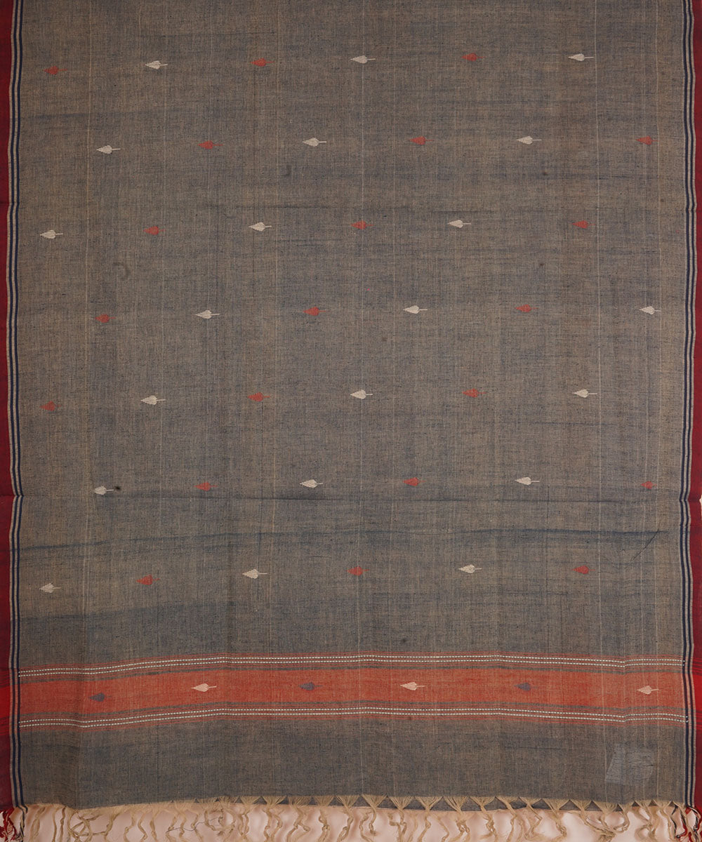 Grey natural dye cotton handwoven srikakulam jamdani dupatta