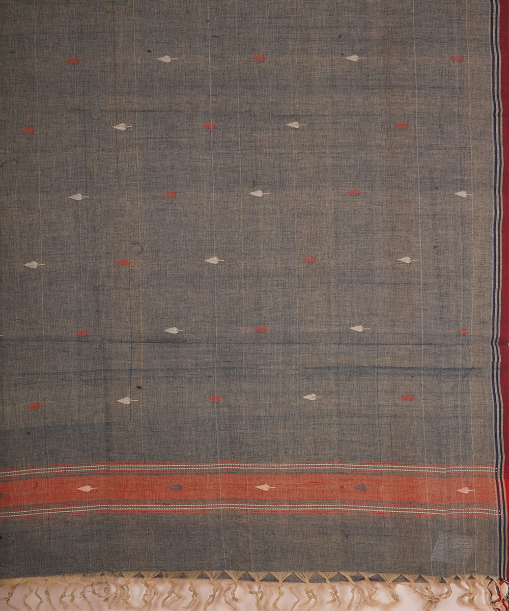 Grey natural dye cotton handwoven srikakulam jamdani dupatta