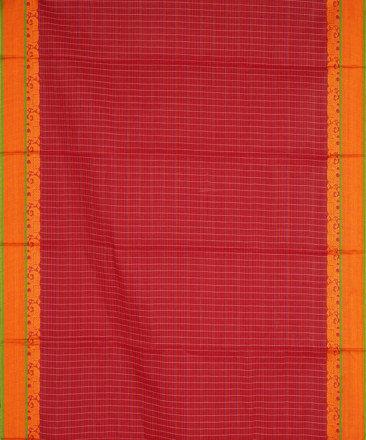 Maroon with orange border cotton narayanapet handwoven saree