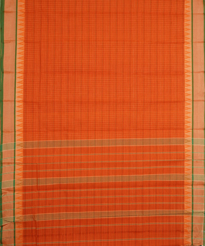 Orange checks cotton narayanapet handwoven saree