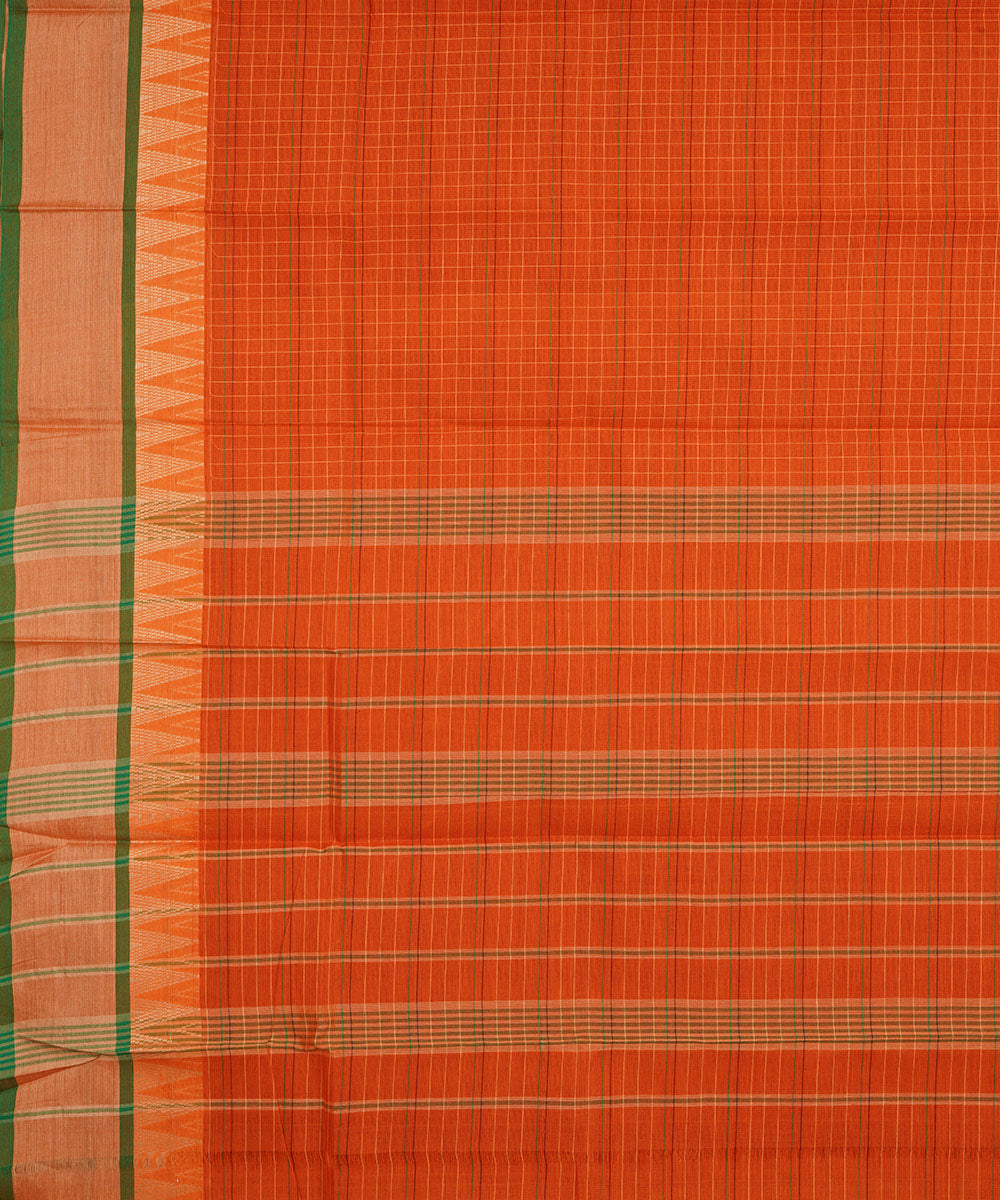 Orange checks cotton narayanapet handwoven saree