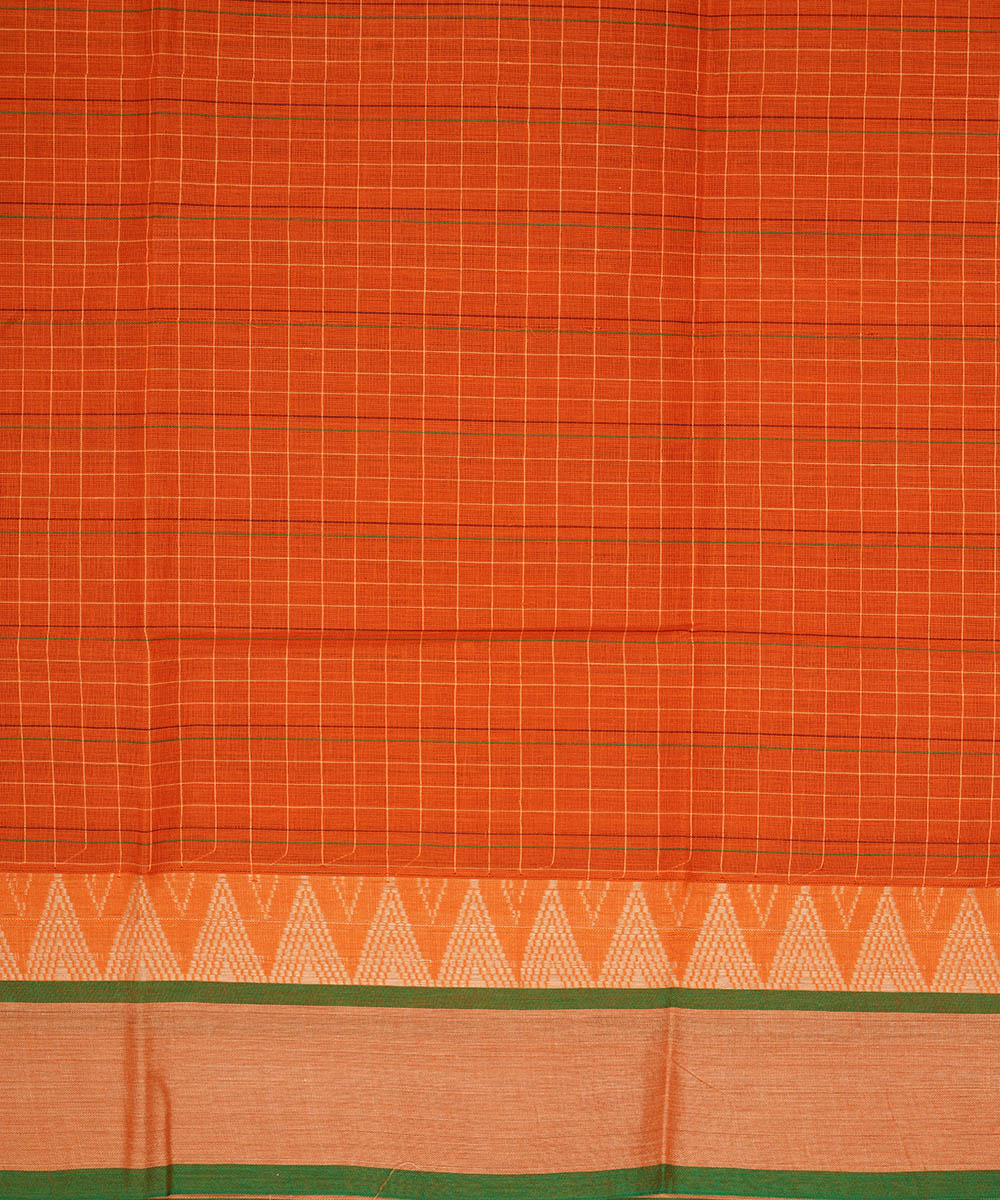 Orange checks cotton narayanapet handwoven saree