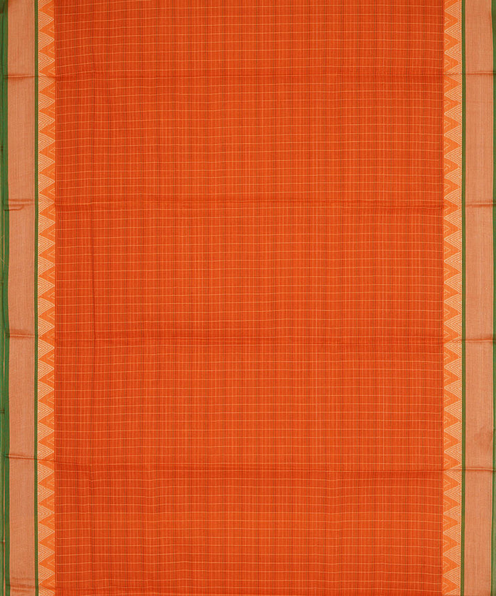 Orange checks cotton narayanapet handwoven saree