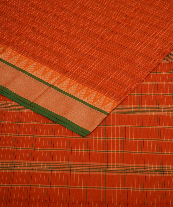 Orange checks cotton narayanapet handwoven saree