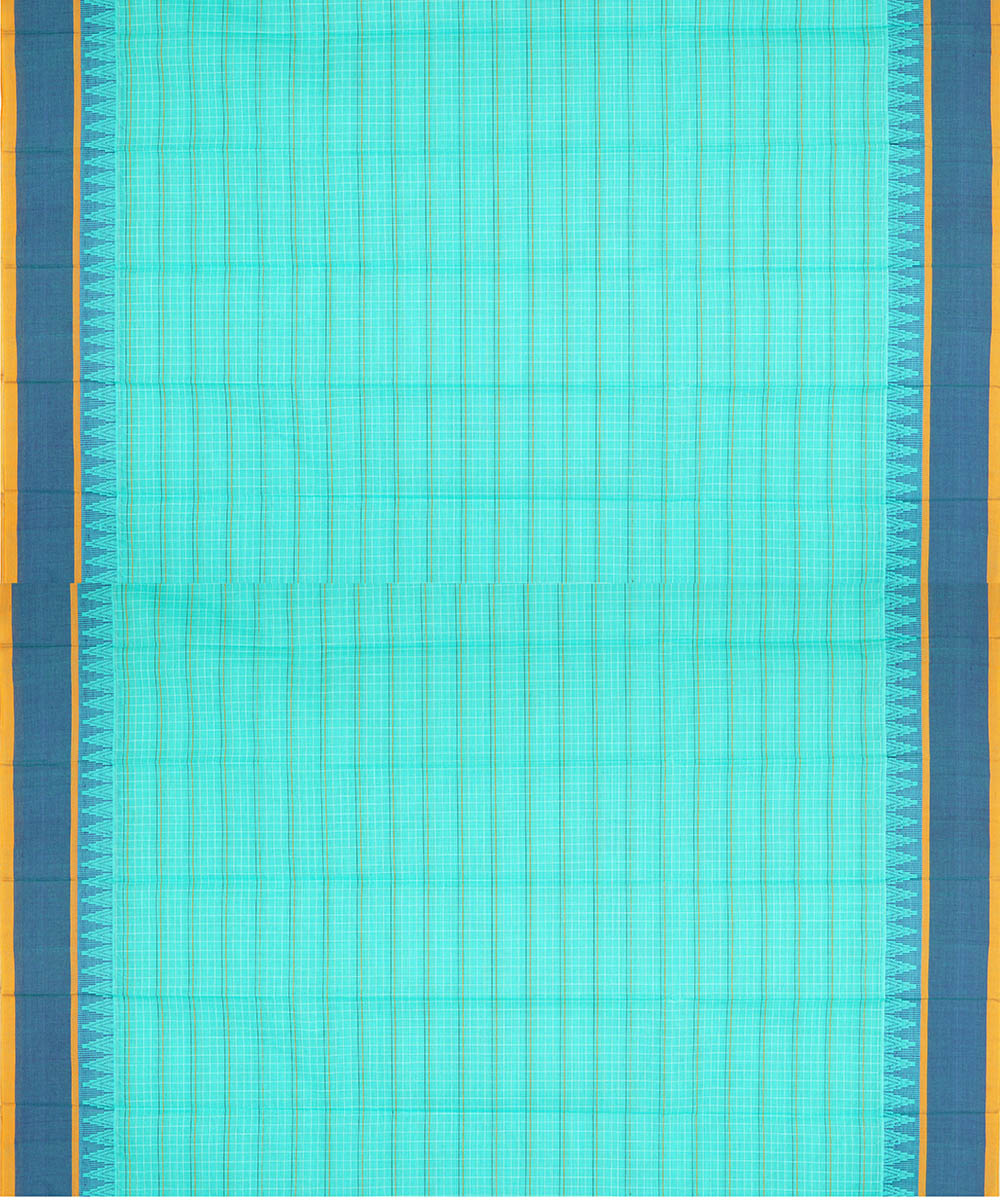 Sky blue checks cotton narayanapet handwoven saree