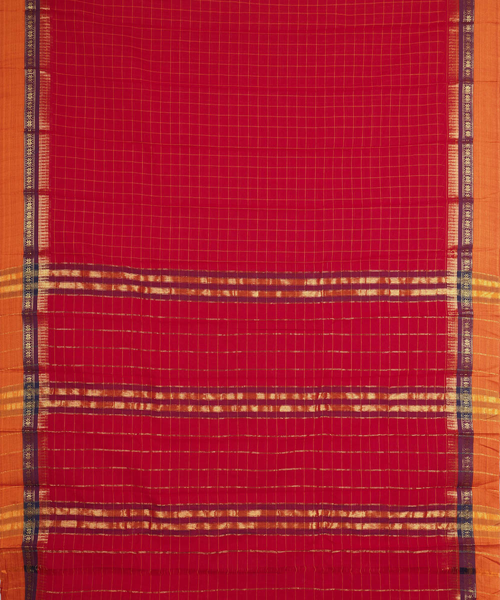 Red with orange border cotton narayanapet handwoven saree