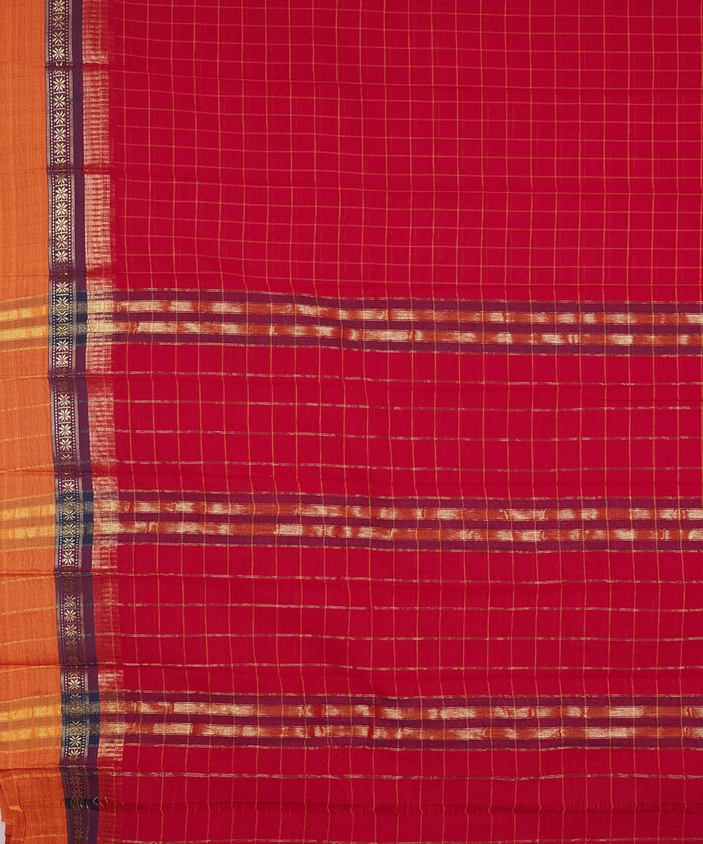 Red with orange border cotton narayanapet handwoven saree