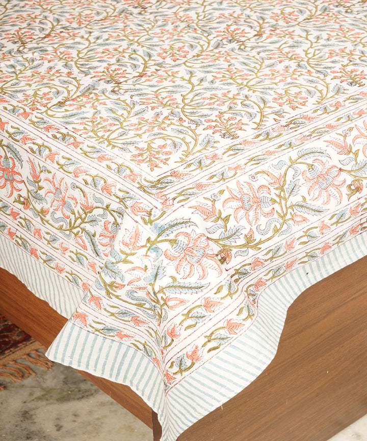 White base all over design cotton hand block printed bedsheet