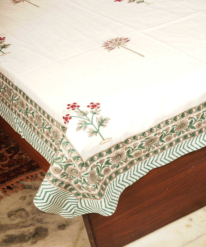 White hand block printed cotton bedsheet