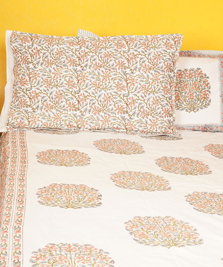 White base cotton hand printed block print bedsheet