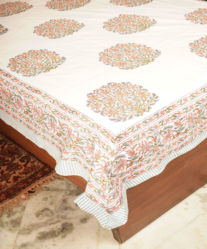 White base cotton hand printed block print bedsheet