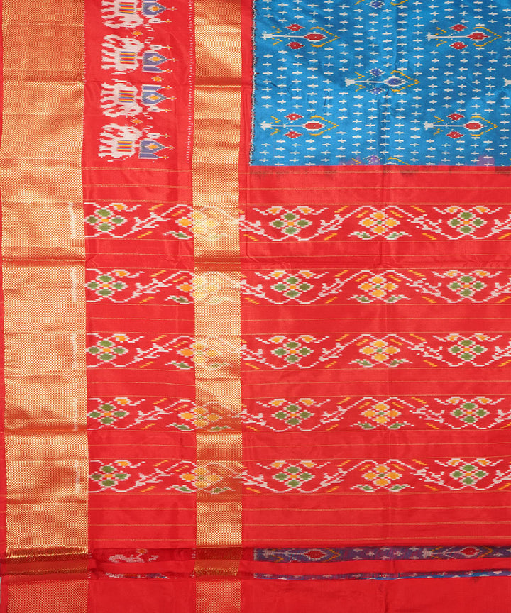 Blue pink handwoven pochampally silk ikat saree