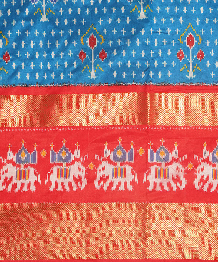 Blue pink handwoven pochampally silk ikat saree