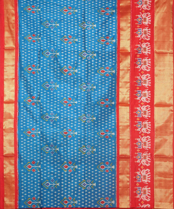 Blue pink handwoven pochampally silk ikat saree