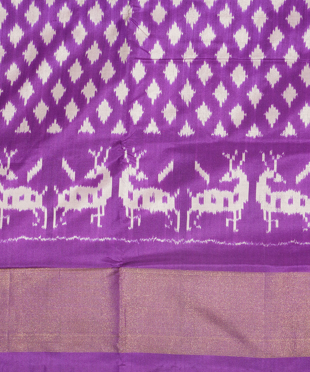 Purple zari border handwoven pochampally silk ikat saree