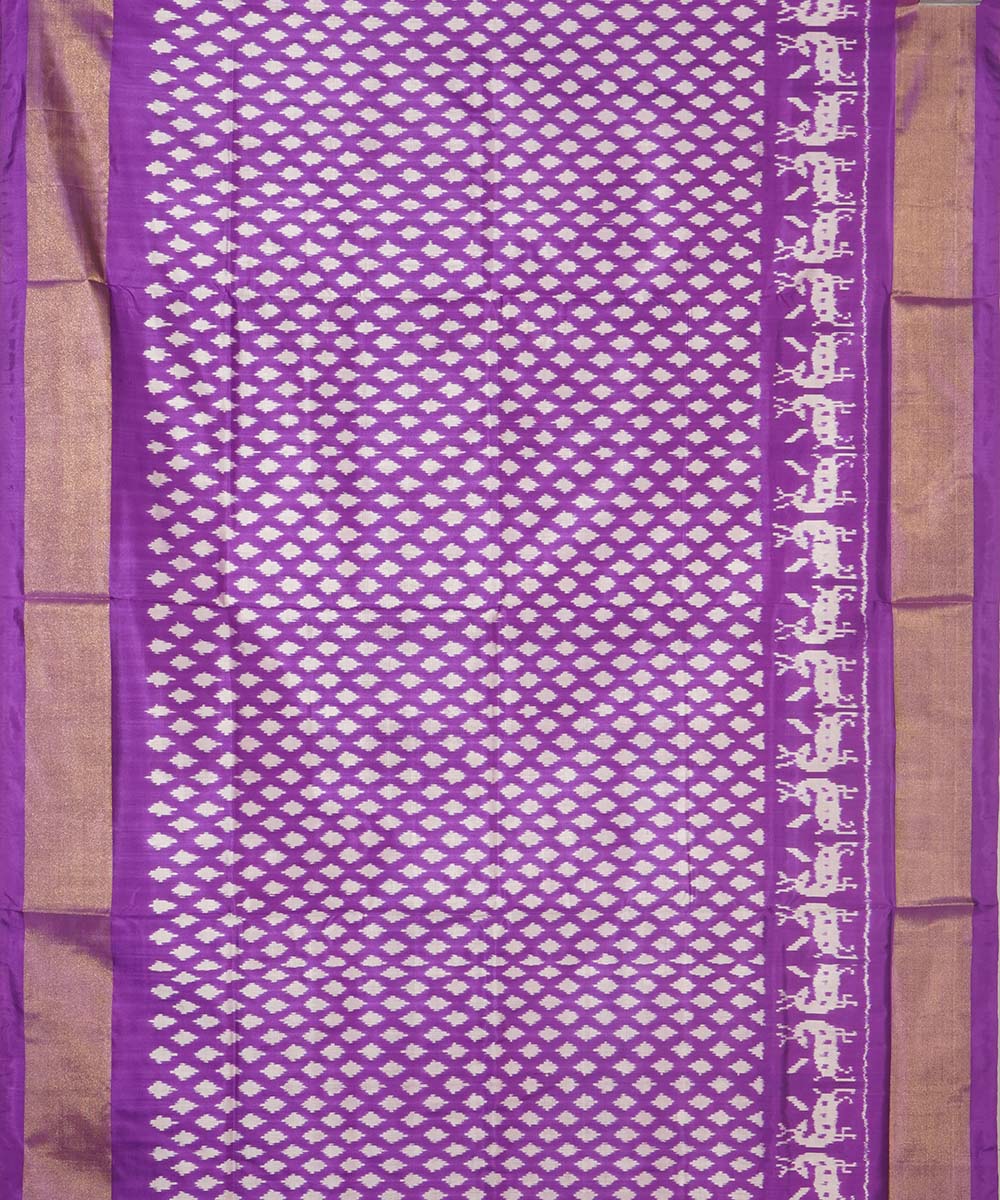 Purple zari border handwoven pochampally silk ikat saree