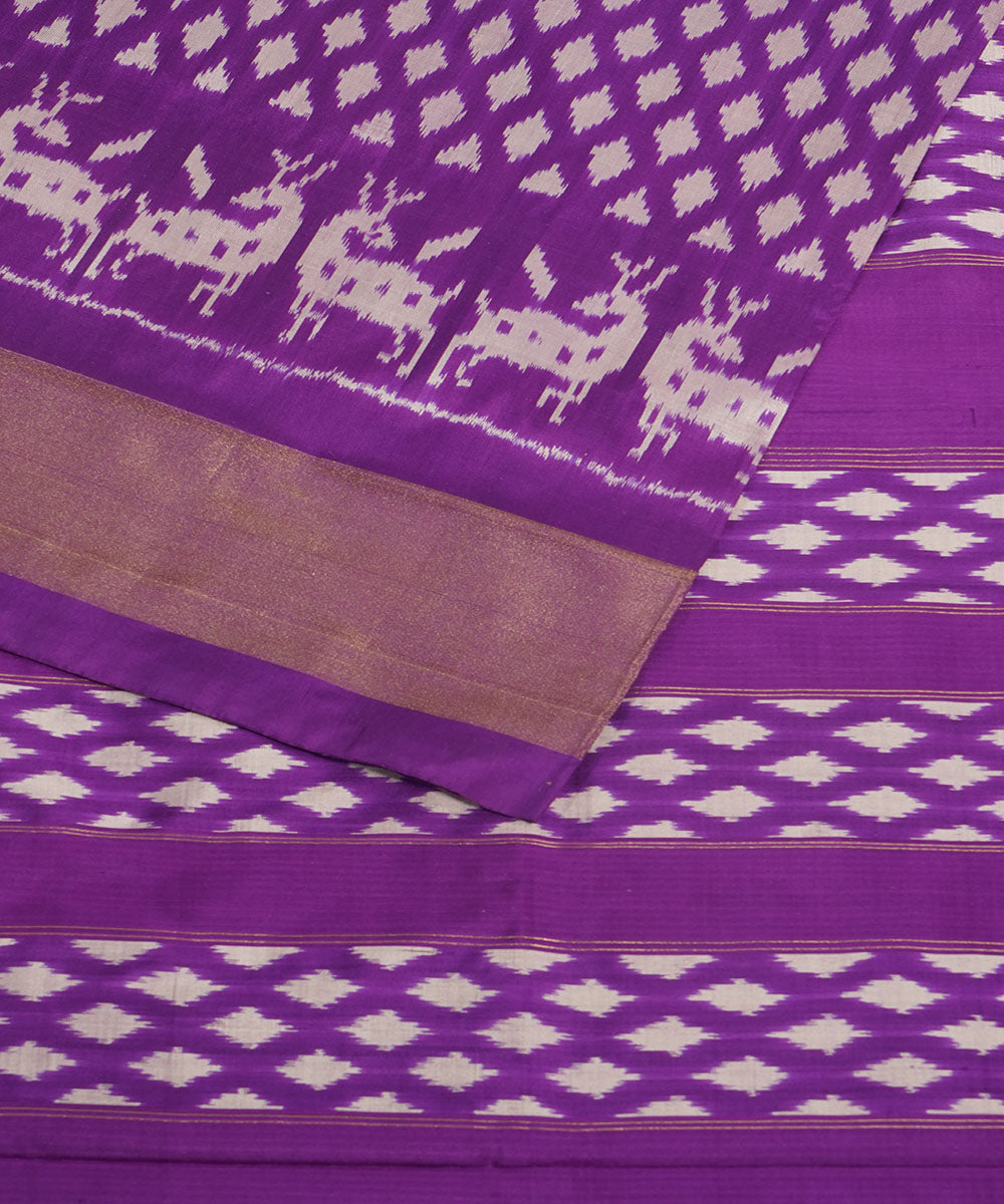 Purple zari border handwoven pochampally silk ikat saree