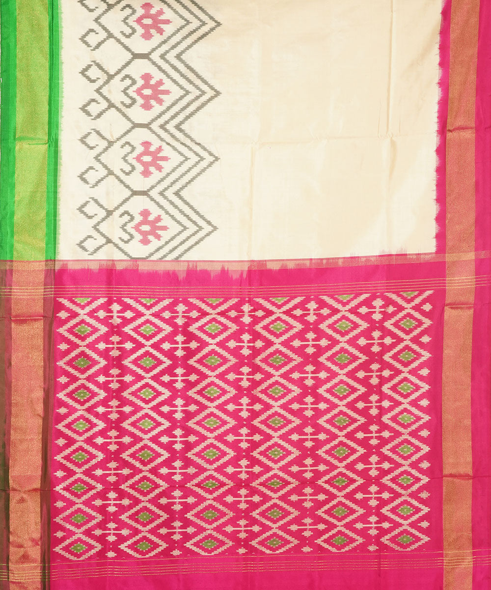 White pink silk handwoven pochampally saree