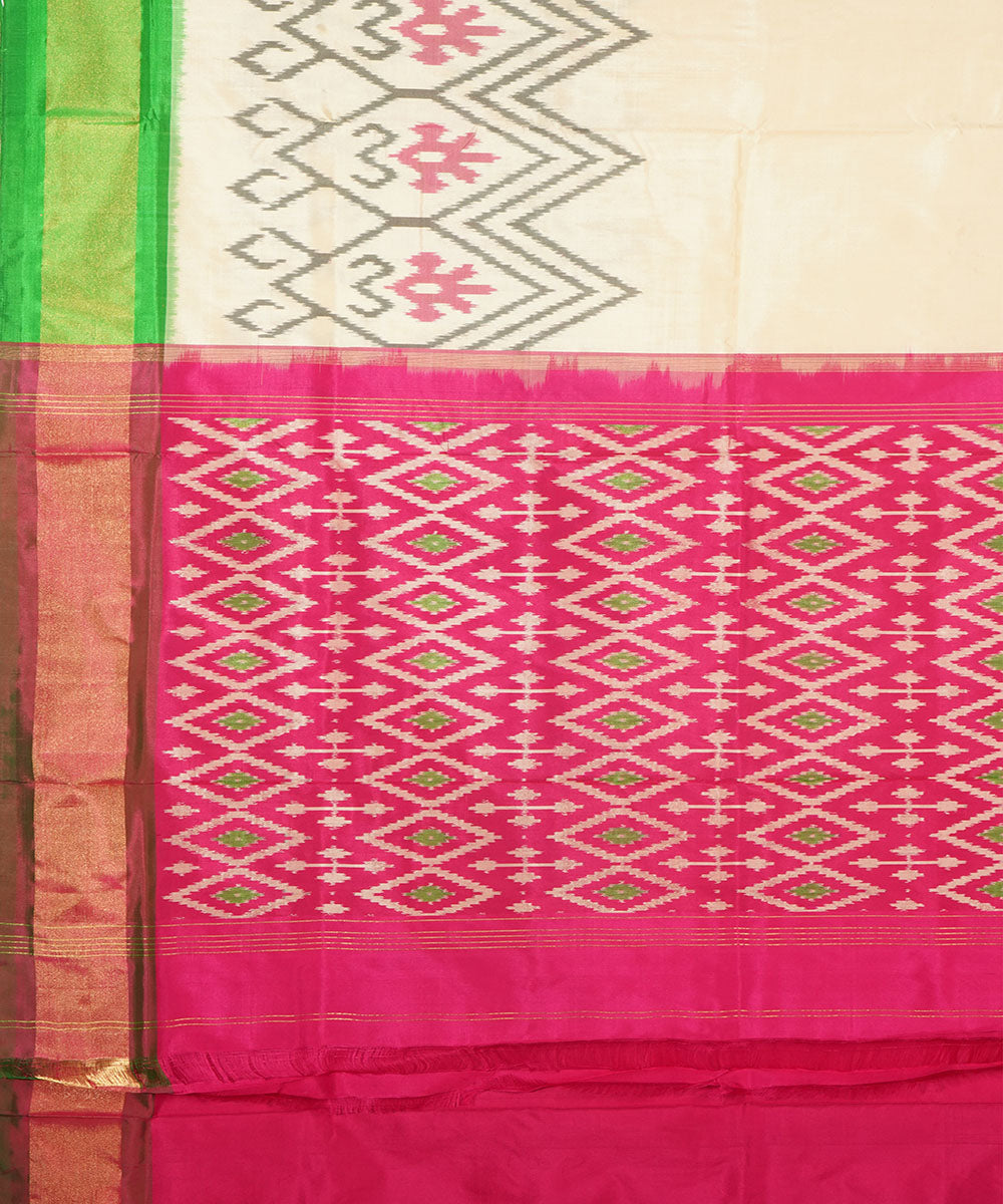 White pink silk handwoven pochampally saree