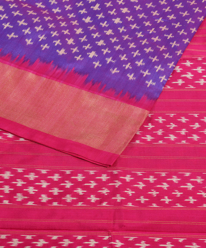 Navy blue pink silk handwoven pochampally silk saree