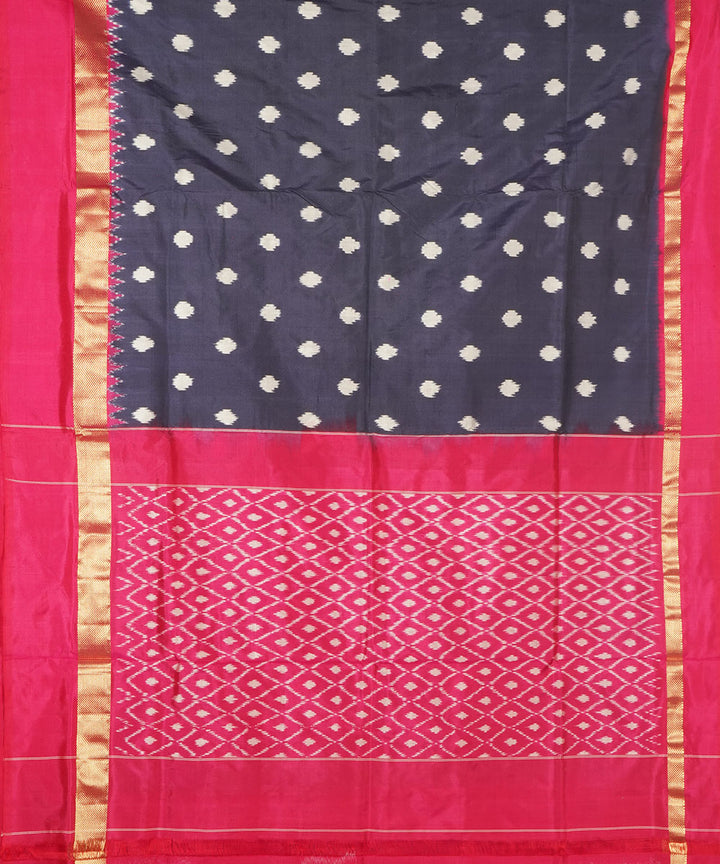 Navy blue pink silk handwoven pochampally saree