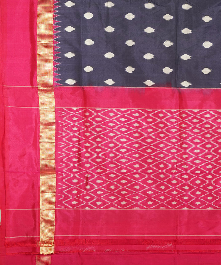 Navy blue pink silk handwoven pochampally saree