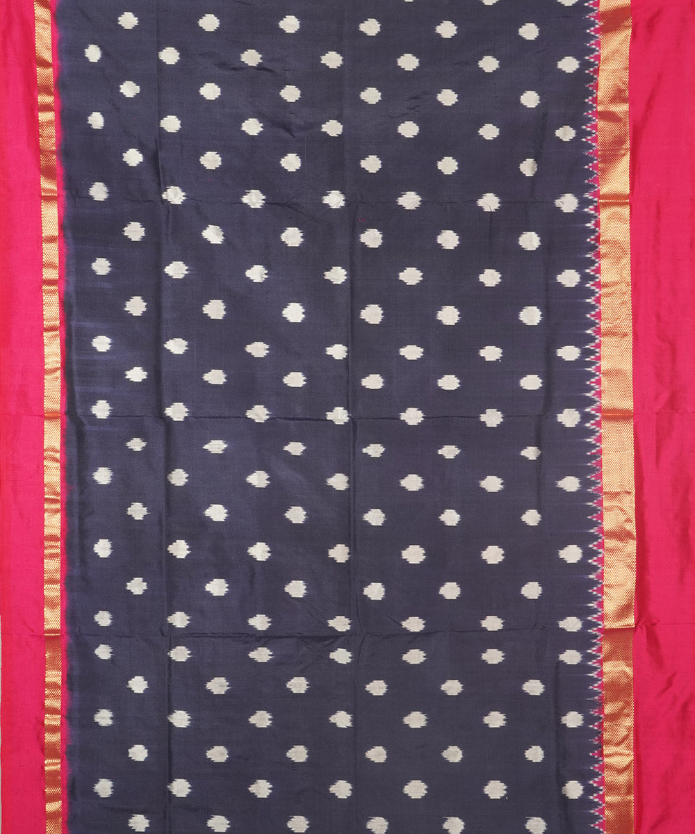 Navy blue pink silk handwoven pochampally saree